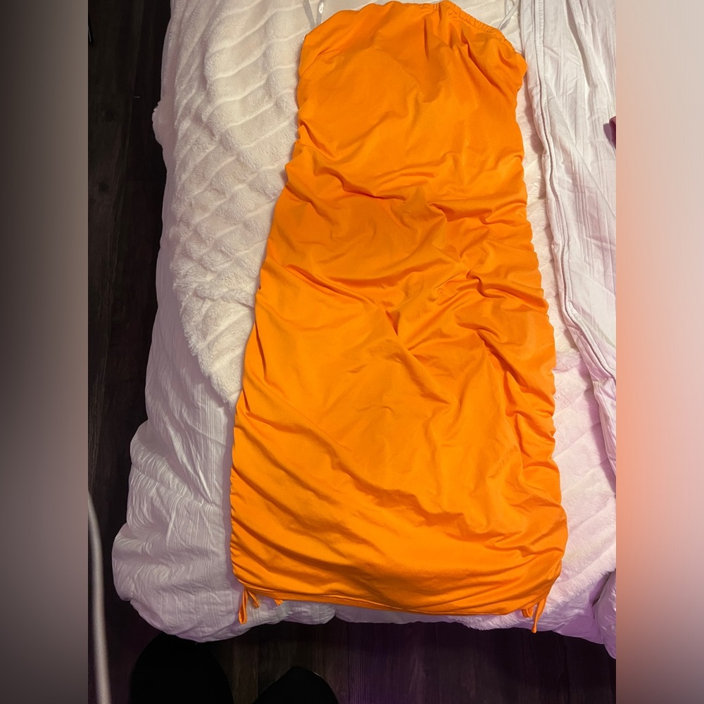 Orange mini dress with scrunched back